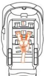 Diagram of a vehicle rear seat with numbered compartments and a highlighted lower section showing internal components.