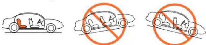 Diagram showing three scenarios of car wheel movement and a prohibition symbol for steering wheel use.