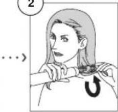 Illustration showing a person styling hair with a U-turn arrow, labeled with number 2 and ellipsis