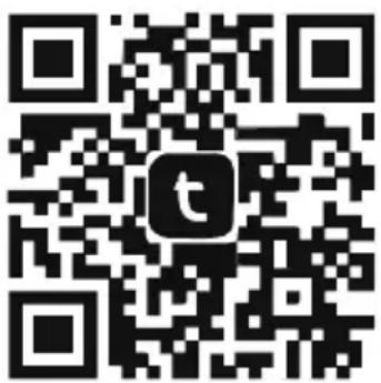 QR code with central logo containing the letters 't' and a musical note symbol