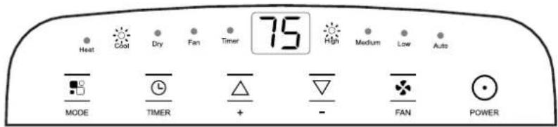 75 Heat Cool Dry Fan Timer High Medium Low Auto MODE TIMER + - FAN POWER