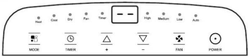 Heat Cool Dry Fan Timer -- -- High Medium Low Auto MODE TIMER + - FAN POWER