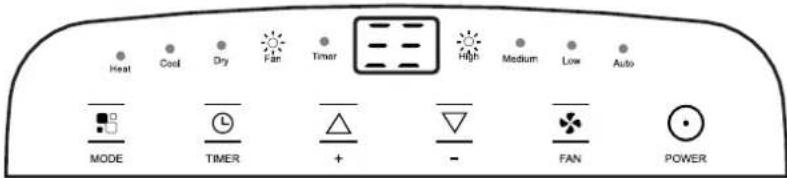 Heat Cool Dry Fan Timer High Medium Low Auto MODE TIMER + - FAN POWER