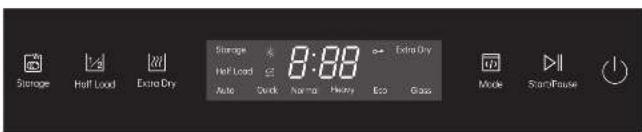 Storage Half Load Extra Dry Storage Hot Load Auto Clock Normal Heavy Extra Dry Extra Dry Mode StartPause