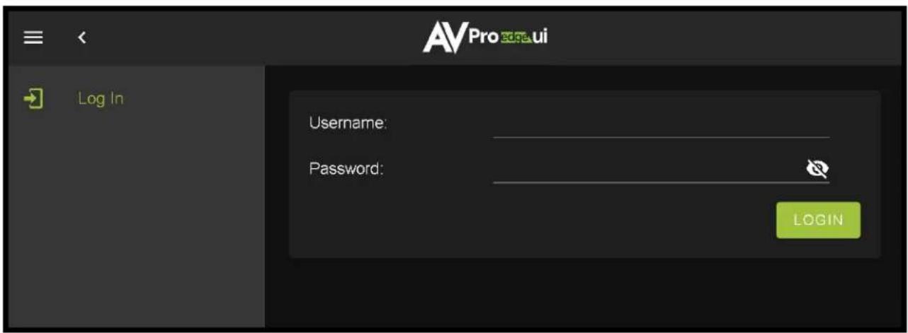 AVPro edge.ui Log In Username: Password: LOGIN