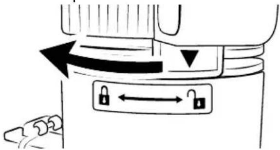 Diagram showing a device's lock mechanism with directional arrows and labeled components
