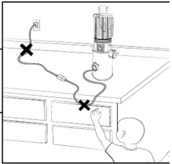 Diagram showing a person touching a wall-mounted device with two marked points and a power outlet, likely illustrating electrical or mechanical monitoring.