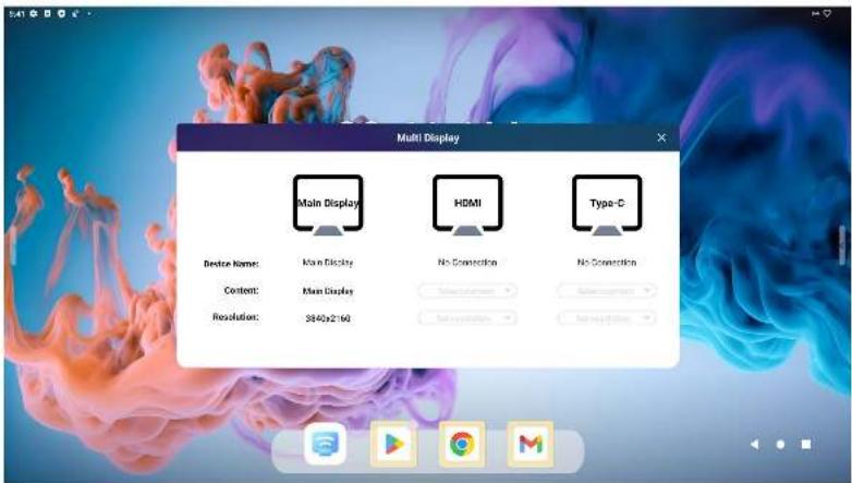 Multi Display Main Display HDMI Type-C Device Name: Main Display Content: Main Display Resolution: 3840x2.160 No Connection No Connection