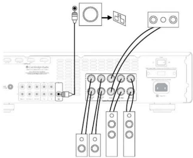 Diagram showing connections between a computer interface with labeled components and wiring paths