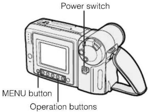 Power switch, MENU button, Operation buttons