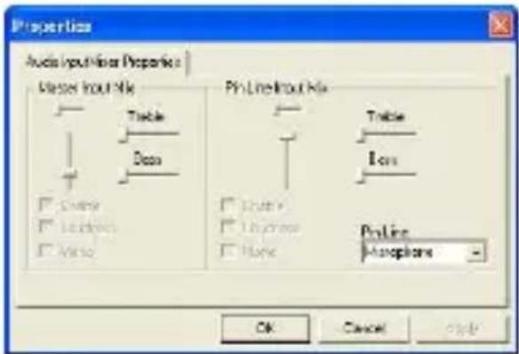 Properties Audio Input Properties Wiseer Output Mix Table Dana Pin Line Output Mix Table Ions Source Source Source Source Proline Aerosphere OK Cancel Style