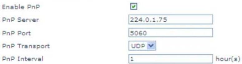 Enable PnP PnP Server 224.0.1.75 PnP Port 5060 PnP Transport UDP PnP Interval 1 hour(s)
