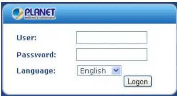 PLANET User: Password: Language: English Logon