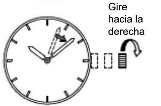Diagram of an analog clock showing time with hour and minute hands, accompanied by a directional arrow indicating leftward movement.