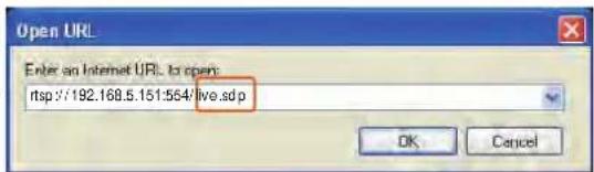 Open URL Enter an Internet URL to open: ftp://192.168.5.151:564/#live.sd.p OK Cancel