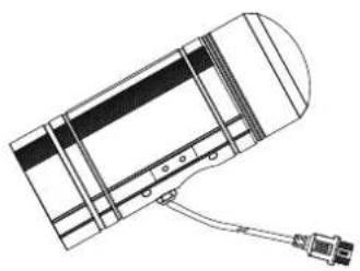 Technical line drawing of a mechanical component with a cable and connector (no text or symbols)