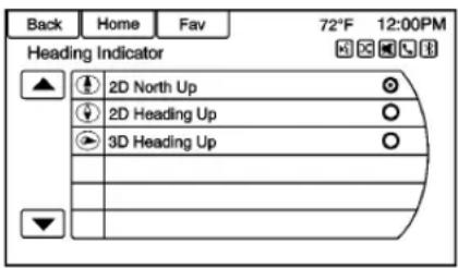 Back Home Fav 72°F 12:00PM Heading Indicator ▲ 2D North Up ▼ 2D Heading Up ○ 3D Heading Up - - - -