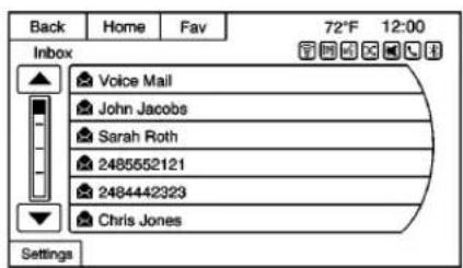 Back Home Fav 72°F 12:00 Inbox ▲ Voice Mail John Jacobs Sarah Roth 2485552121 2484442323 Chris Jones Settings