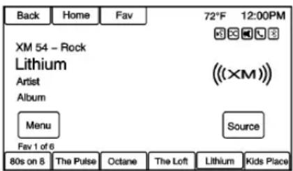 Back Home Fav 72°F 12:00PM XM 54 - Rock Lithium Artist ((XM)) Album Menu Source Fav 1 of 6 80s on 8 The Pulse Octane The Loft Lithium Kids Place