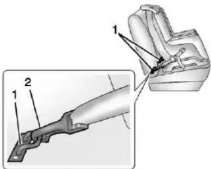 Technical diagram showing mechanical assembly with labeled parts 1 and 2, including a close-up view of the component.