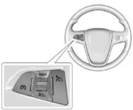 Diagram of a car steering wheel with labeled components and a magnified view showing internal parts.