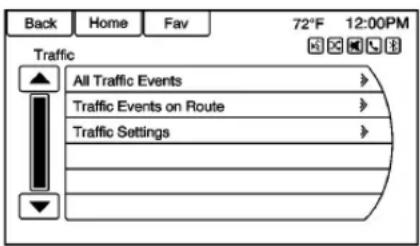 Back Home Fav 72°F 12:00PM Traffic All Traffic Events > Traffic Events on Route > Traffic Settings >