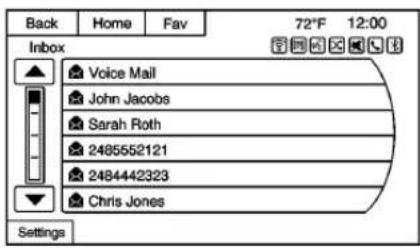 Back Home Fav 72°F 12:00 Inbox Voice Mail John Jacobs Sarah Roth 2485552121 2484442323 Chris Jones Settings