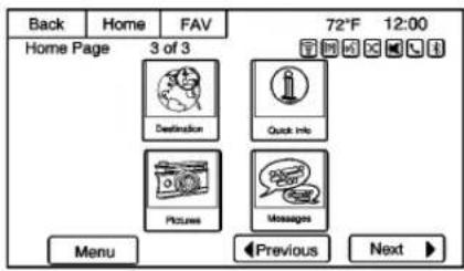 Back Home FAV 72°F 12:00 Home Page 3 of 3 Destination Quick Info Pictures Messages Menu Previous Next ▶