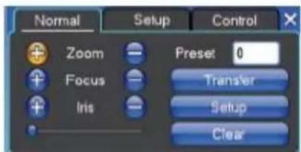 Normal Setup Control Zoom - Preset 0 Focus - Transfer Iris - Setup Clear