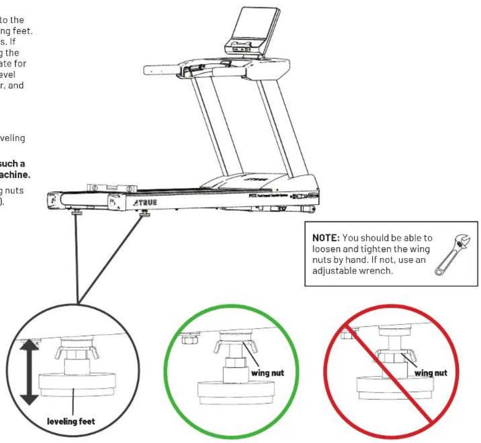 to the wing feet. s. If the rate for level r, and veling such a machine. g nuts . ATRUE NOTE: You should be able to loosen and tighten the wing nuts by hand. If not, use an adjustable wrench. leveling feet wing nut wing nut