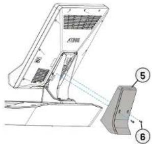 Technical diagram showing a computer monitor with labeled parts and a close-up view of the screen, marked with numbers 5 and 6.