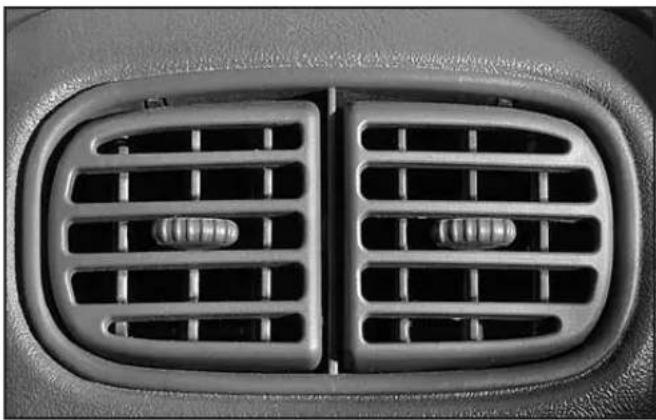 Close-up of a car air intake grille with two vented slots (no text or symbols visible).