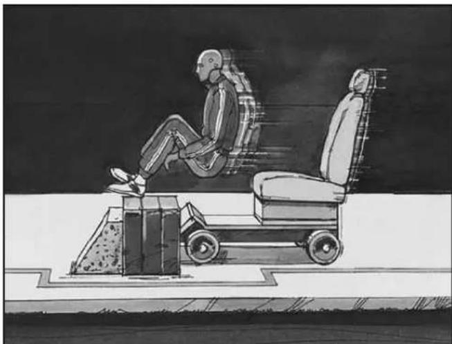 Illustration of a person sitting on a car with a gear shift, no text or symbols present.