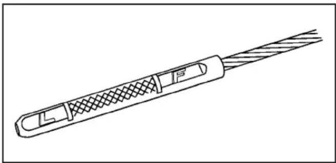 Line drawing of a mechanical tool with textured grip and threaded end (no text or symbols)
