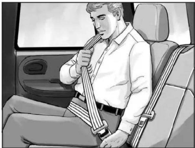 Black-and-white illustration of a man sitting in a car seatbelt, no text or symbols visible