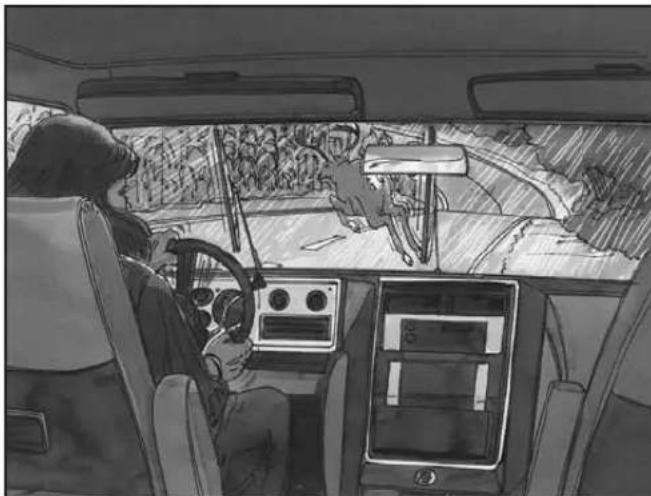 Interior view of a car with driver, dashboard, and interior scene (no visible text or symbols)