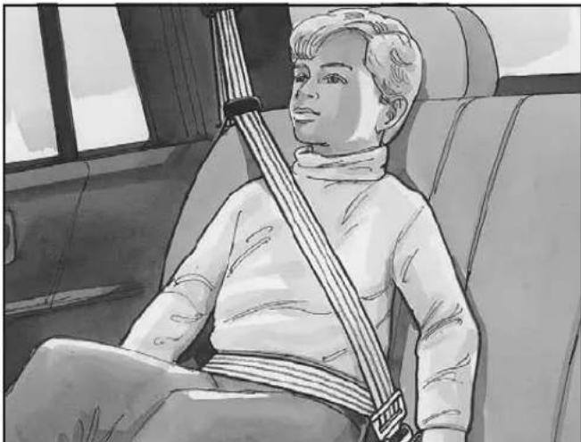 Illustration of a person wearing a seatbelt, seated in an airplane cabin (no text or symbols visible)