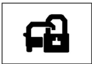 Simple black icon of a car with a padlock.