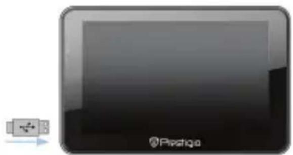 Black rectangular device with a small icon and 'Prestigo' text, no readable document content