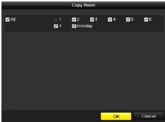Copy Week All 1 2 3 4 5 6 7 Holiday OK Cancel