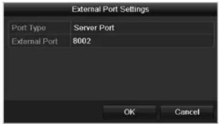 External Port Settings Port Type Server Port External Port 8002 OK Cancel