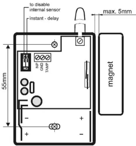 to disable internal sensor instant - delay max. 5mm 55mm magnet
