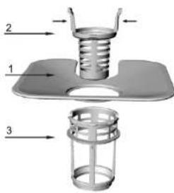 Technical diagram of a mechanical assembly with labeled parts 1, 2, and 3