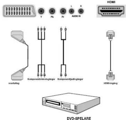 HDMI Y Pb Pr L R HDMI startling Komponenttridelogångår Komponentjudingångår HDMI-ingång DVD-SPELARE