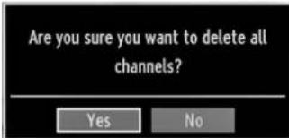 Are you sure you want to delete all channels? Yes No