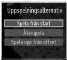 Uppspelningsalternativ Spela från start Äteruppta Spela upp från offset
