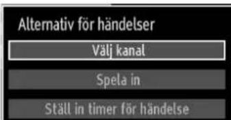Alternativ för händelser Välj kanal Spela in Ställ in timer för händelse