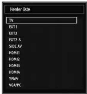 Henter liste TV EXT1 EXT2 EXT2-S SIDE AV HDMI1 HDMI2 HDMI3 HDMI4 YPBPr VGA/PC