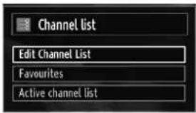 Channel list Edit Channel List Favourites Active channel list