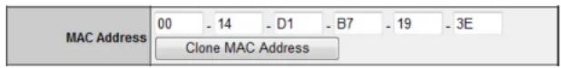 MAC Address 00 - 14 - D1 - B7 - 19 - 3E Clone MAC Address